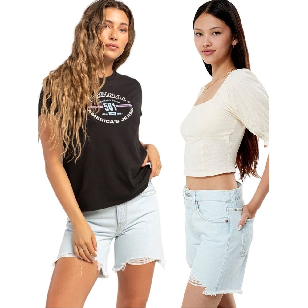 Levi’s 501 Mid Thigh Shorts High Rise Light Wash Button Fly Distresses Denim NWT - Picture 10 of 13